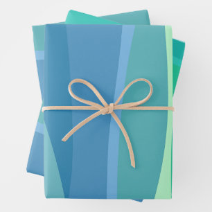 Feuille De Papier Cadeau Bleu Océan et Vert Abstrait Formes esthétiques