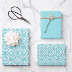 Feuille De Papier Cadeau Bleu Pâle de l'Œuf de Merle & Treillis Floral Blan