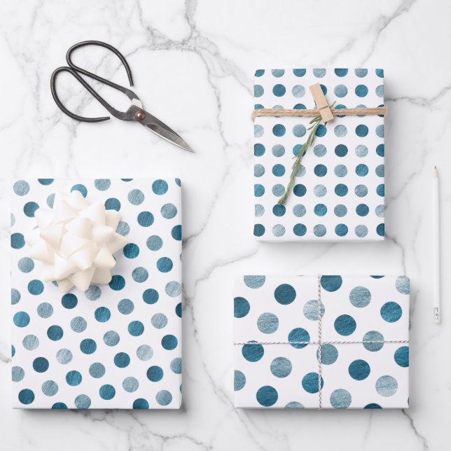 Feuille De Papier Cadeau Bleu Pois moderne & élégant Noël (Recto)