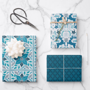 Feuille De Papier Cadeau Bleu Retro Tides de Noël Vibes