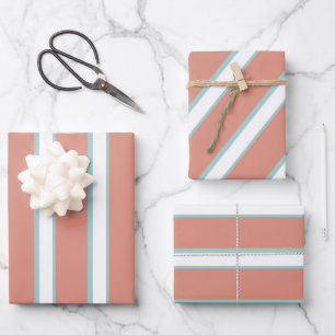 Feuille De Papier Cadeau Bleu, rose et blanc rayures motif
