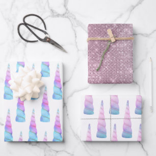 Feuille De Papier Cadeau Bleu rose étincelle Unicorne Anniversaire