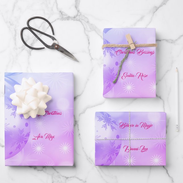 Feuille De Papier Cadeau Bleu rose Joyeux Noël Bénédictions de Noël (Recto)