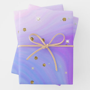 Feuille De Papier Cadeau Bleu rose violet or scintillant tourbillon Anniver
