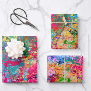 Feuille De Papier Cadeau Bleu Rouge Jaune Vert Rose Turquoise Splash Abstra