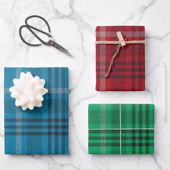 Feuille De Papier Cadeau Bleu, Rouge, Vert Plaid (Recto)