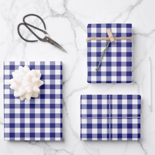 Feuille De Papier Cadeau Bleu rustique En vichy À damiers Motif