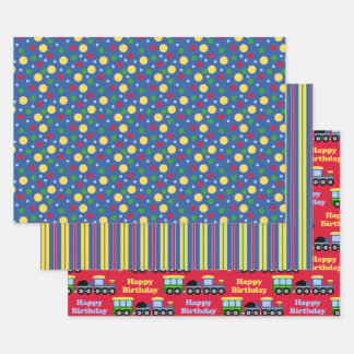 Feuille De Papier Cadeau Bleu Train Engine et Charbon Voiture Anniversaire