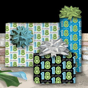 Feuille De Papier Cadeau Bleu Vert 18e anniversaire