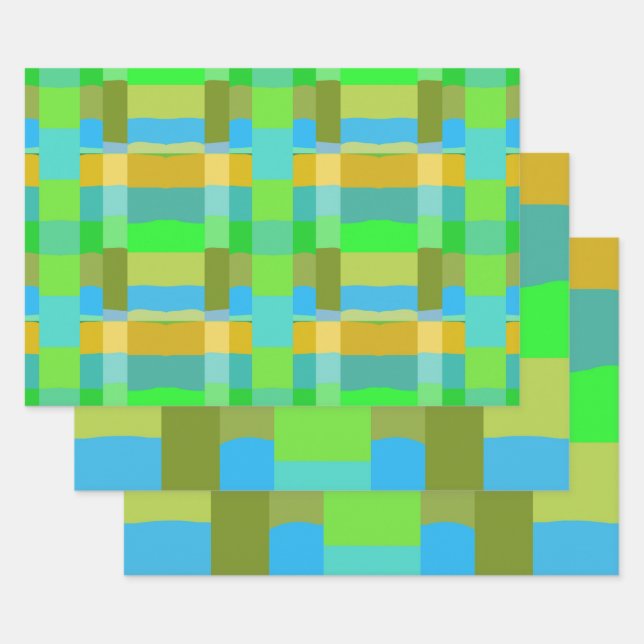 Feuille De Papier Cadeau Bleu Vert orange violet Motif crémeux Abstrait (Lot)