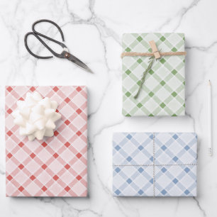 Feuille De Papier Cadeau Bleu Vert Rouge Rose Chic Rayures Anniversaire