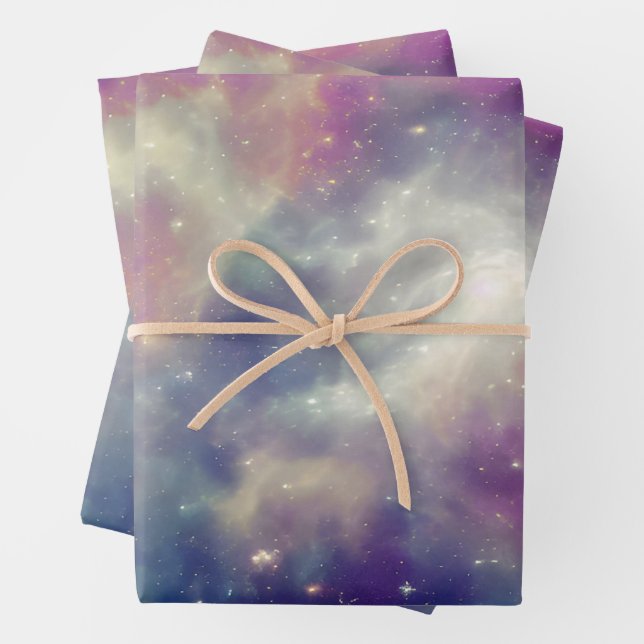 Feuille De Papier Cadeau Bleu Violet Turquoise Nebula Voie Lactée (En situation)