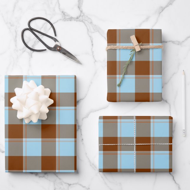 Feuille De Papier Cadeau Blizzard Blue and Livid Brown Plaid (Recto)