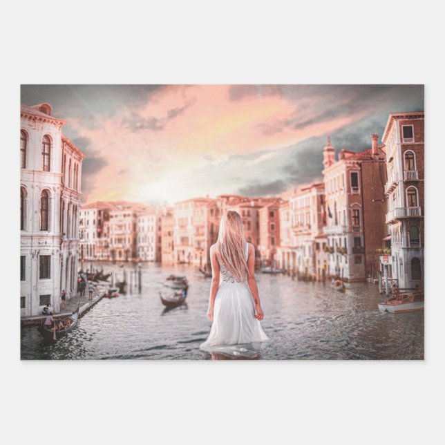 Feuille De Papier Cadeau Blondie Dans Venise Romantique (Devant)
