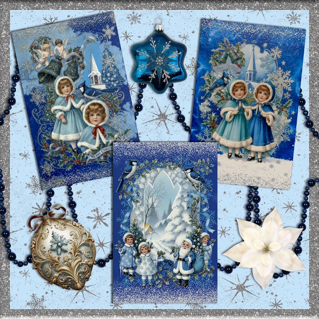 Feuille De Papier Cadeau Blue and Silver Victorian Christmas (Créateur téléchargé)