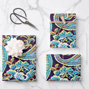 Feuille De Papier Cadeau Blue and Yellow Dream Vintage Paisley