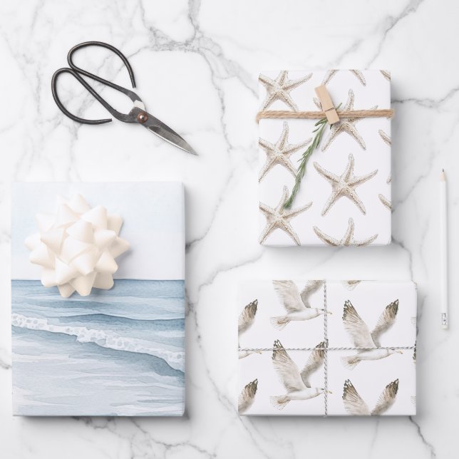Feuille De Papier Cadeau Blue Beach Ocean Mariage (Recto)