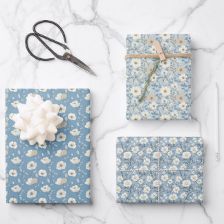 Feuille De Papier Cadeau Blue Beige Cottagecore Florals Baby Bridal Shower 