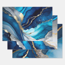Blue Gold Agate Marble Glitter Abstract Design