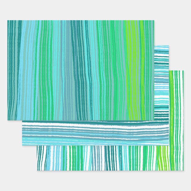 Feuille De Papier Cadeau Blue Green Stripes Variété Pack de (Lot)