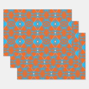 Feuille De Papier Cadeau Blue Grey Orange Ombre Géométrique Art Abstrait