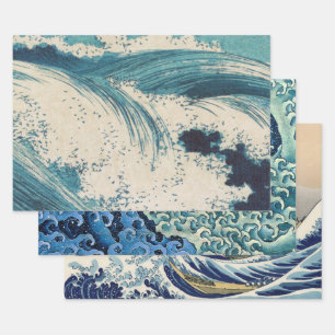 Feuille De Papier Cadeau Blue Ocean Waves Bois japonais
