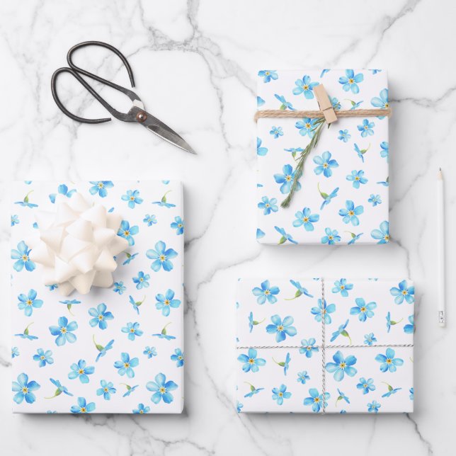 Feuille De Papier Cadeau Blue Oubliez-moi pas un motif sans coutures (Recto)