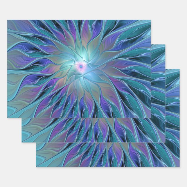 Feuille De Papier Cadeau Blue Purple Flower Dream Abstrait Fractal Art (Lot)