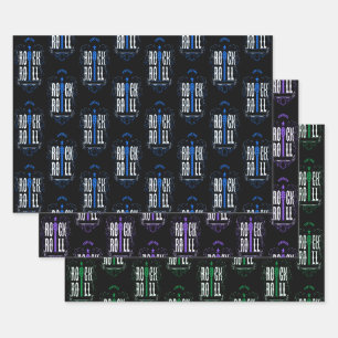 Feuille De Papier Cadeau Blue Purple & Green Vintage Rock & Roll