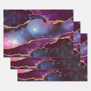 Feuille De Papier Cadeau Blue & Purple Space & Stars Agate moderne