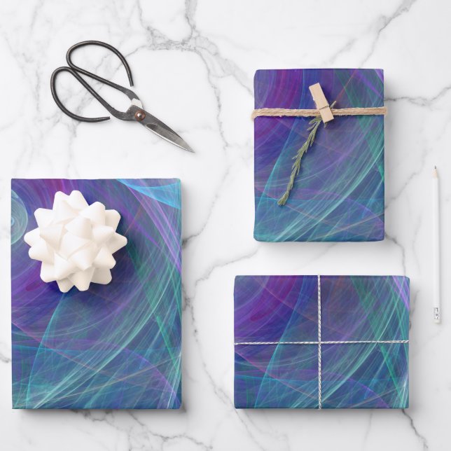 Feuille De Papier Cadeau Blue Purple Turquoise Airy Abstraction (Recto)