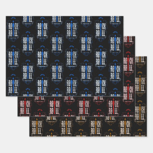Feuille De Papier Cadeau Blue Red & Gold Vintage Rock & Roll