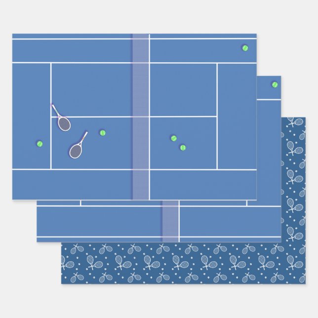 Feuille De Papier Cadeau Blue Tennis Court Preppy Joueur de tennis moderne (Lot)