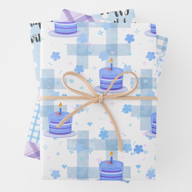 Feuille De Papier Cadeau Blue-Themed Birthday (En situation)