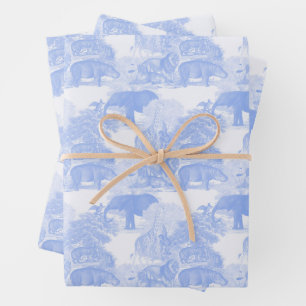 Feuille De Papier Cadeau Blue Toile Jungle Animaux Safari Chinoiserie