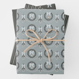 Feuille De Papier Cadeau Blue Victorian Mistletoe and Wreath Gift Wrap
