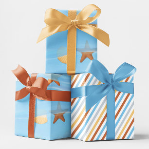 Feuille De Papier Cadeau Blue Watercolor Ocean Waves Motif