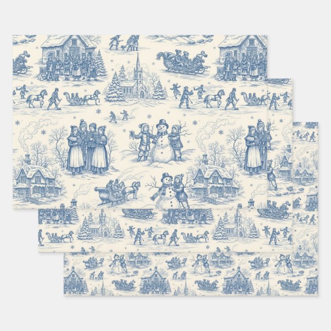 Feuille De Papier Cadeau Blue Winter Toile Chinoiserie (Lot)
