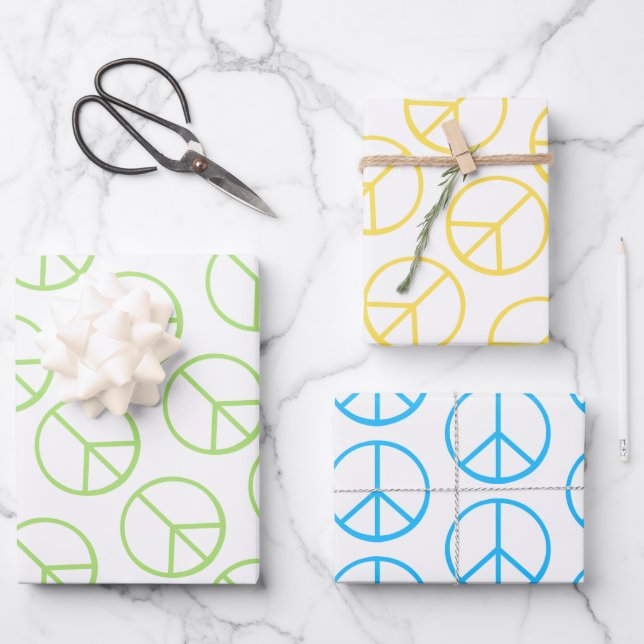 Feuille De Papier Cadeau Blue Yellow Green Peace Sign Gift Wrap Combo (Recto)