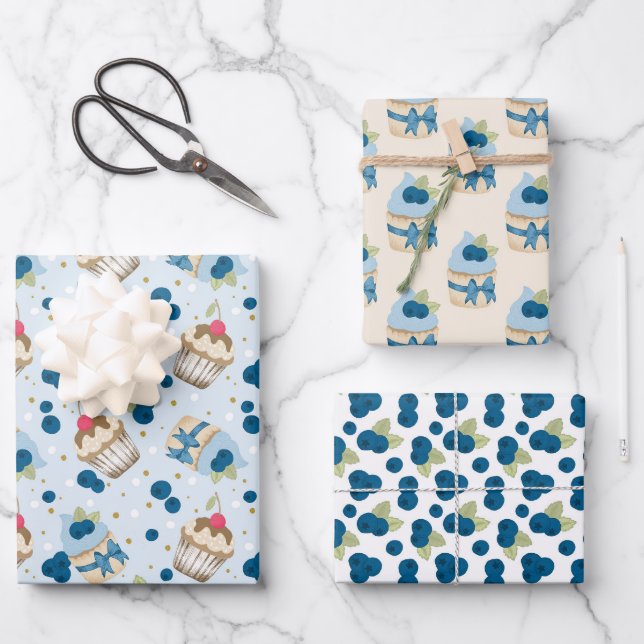 Feuille De Papier Cadeau Blueberry Cupcake fête d'anniversaire (Recto)