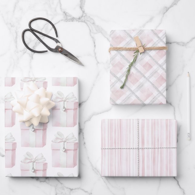 Feuille De Papier Cadeau Blush Pink Bow Cadeau Coeur Charme Anniversaire (Recto)