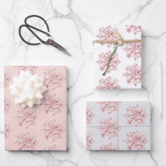 Feuille De Papier Cadeau Blush Pink White Snowflakes Christmas (Recto)