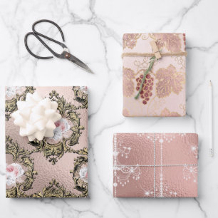 Feuille De Papier Cadeau Blush Rose et Or Rose Paris Vin Rosé