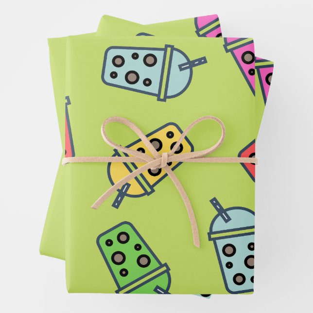 Feuille De Papier Cadeau Boba Bubble Tea Motif (En situation)