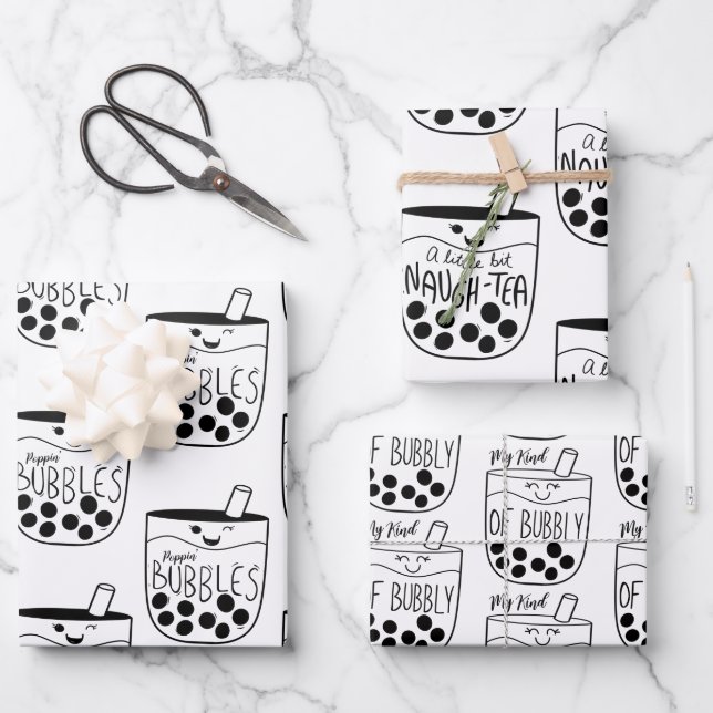 Feuille De Papier Cadeau Boba Bubble Tea Naughty Bachelorette (Recto)