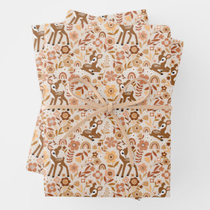 Feuille De Papier Cadeau Boeuf mignon cerf modèle floral
