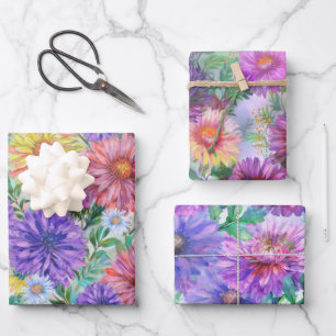 Feuille De Papier Cadeau Boho Aster Fleurs Florales