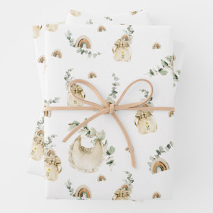 Feuille De Papier Cadeau Boho Baby Bibs Rainbows Botanical Green Motif