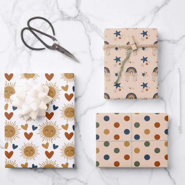 Feuille De Papier Cadeau Boho Baby Motif (Recto)