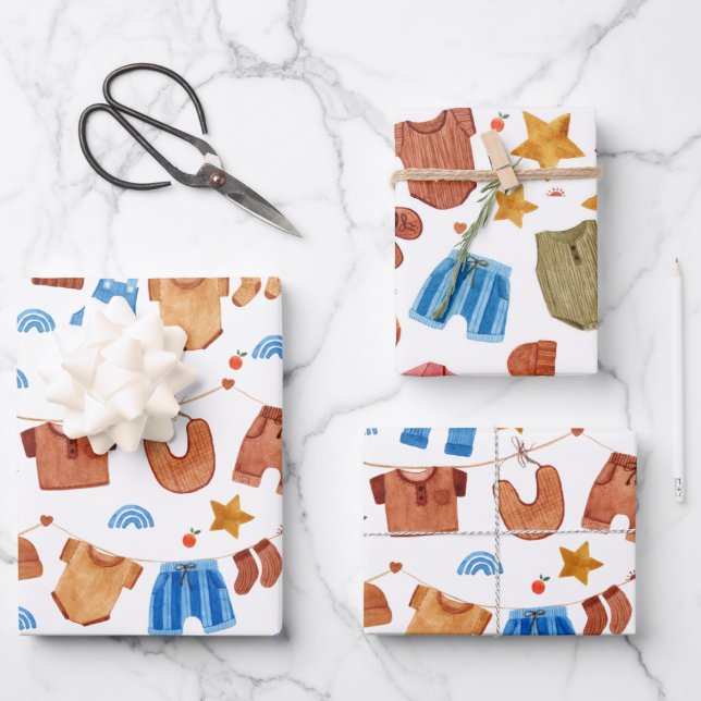 Feuille De Papier Cadeau Boho Baby shower de vêtements pour bébé anniversai (Recto)